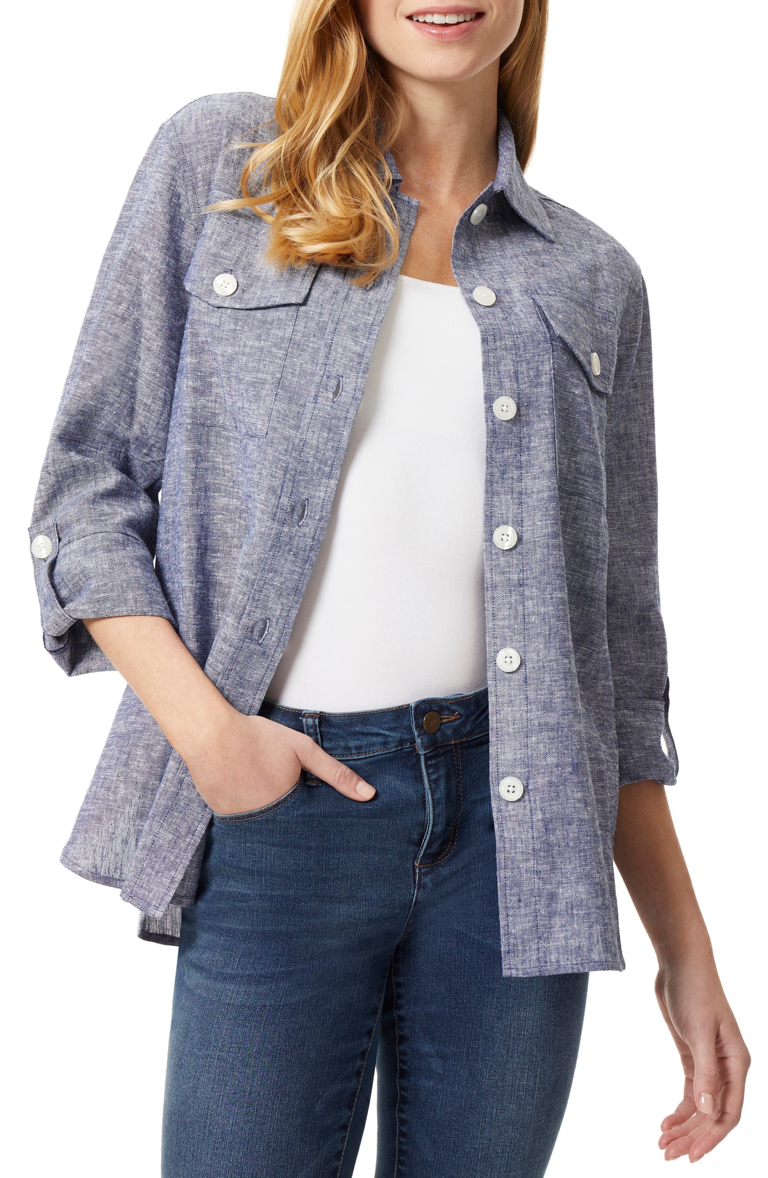 Jones New York Roll Tab Sleeve Shacket 