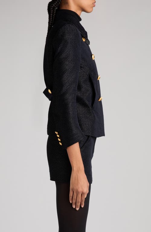 Tom Ford Double Breasted Bouclé Jacket In Combo Black/blue
