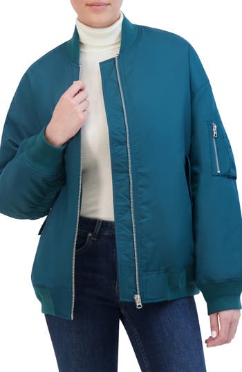 Hudson Jeans Oversize Ma-1 Water Repellent Bomber Jacket In Teal