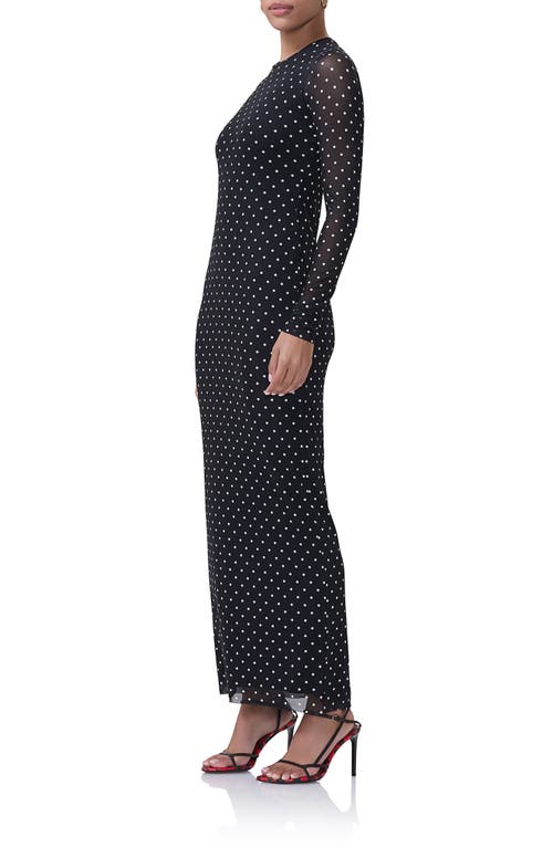 Shop Afrm Didi Long Sleeve Mesh Maxi Dress In Noir Dot