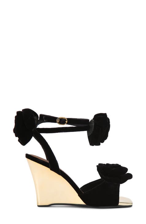 Black wedge heels with ankle strap best sale