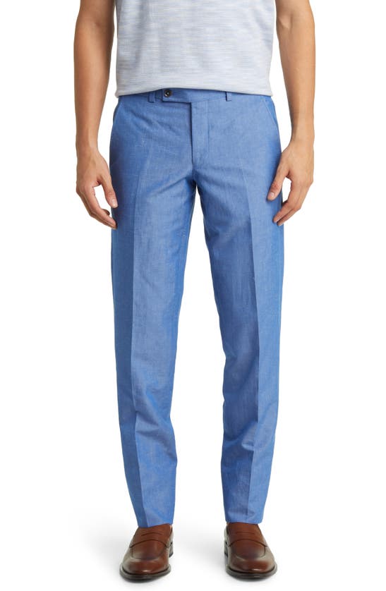 Ted Baker Jerome Flat Front Linen & Cotton Slub Dress Pants In Light Blue