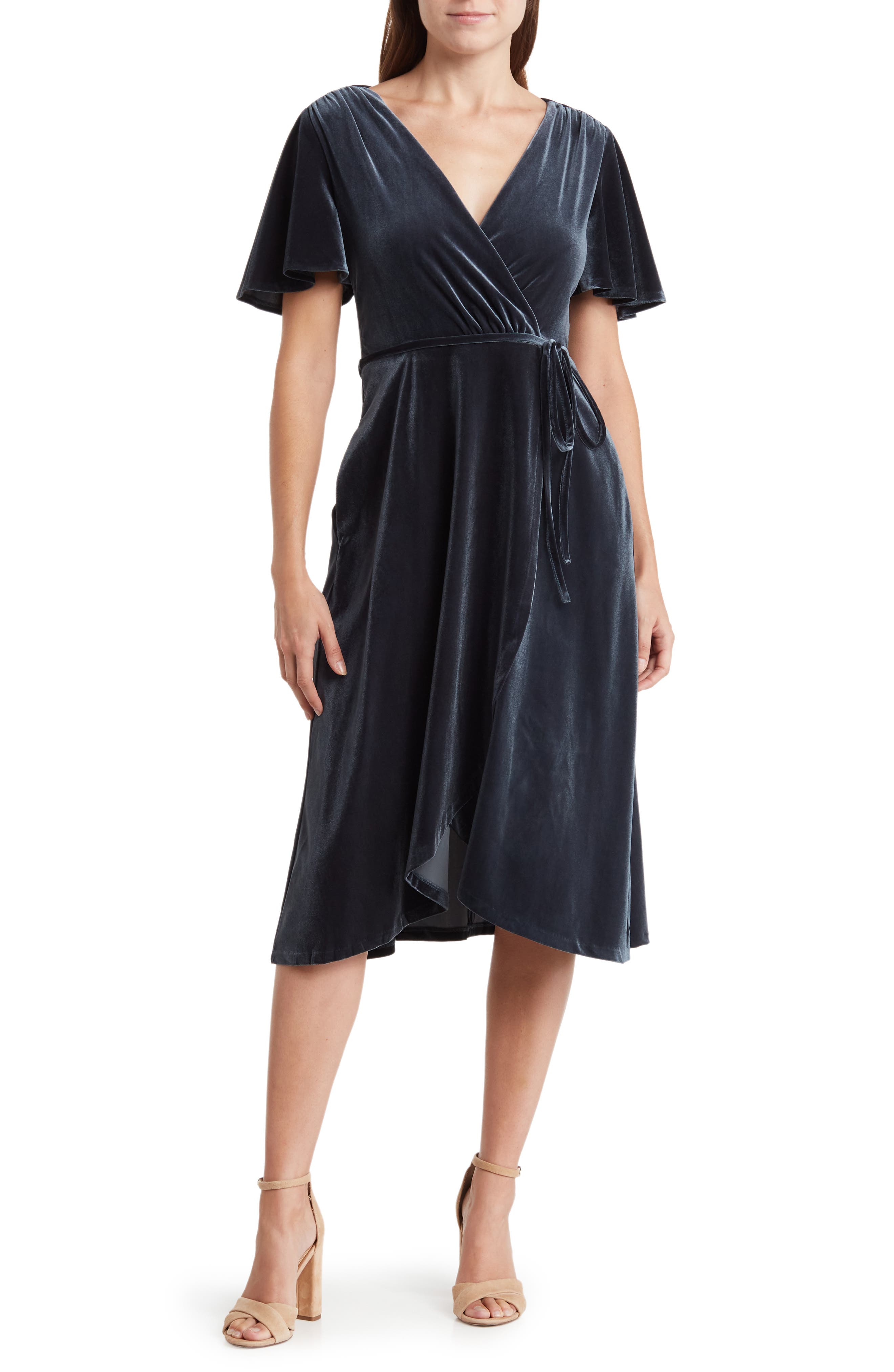 Vince Camuto Flutter Sleeve Velvet Faux Wrap Dress Nordstromrack