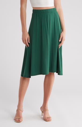 Go Couture Flare Midi Skirt In Juniper Green