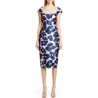 Lela Rose Floral Print Silk Blend Sheath Dress, Purple