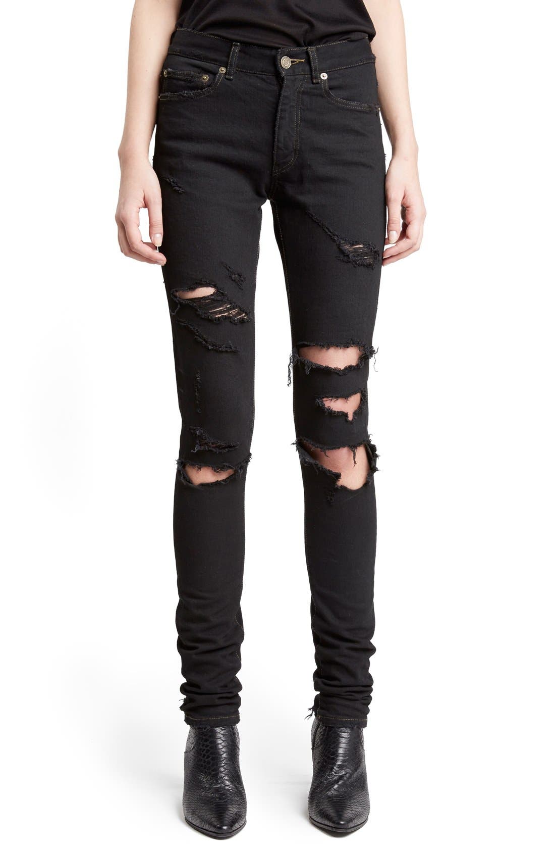 Saint Laurent Destroyed Skinny Jeans 