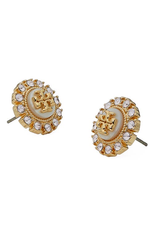 Shop Tory Burch Kira Crystal Stud Earrings In Tory Gold/mop/crystal