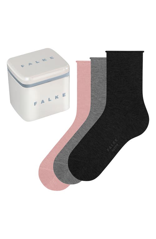 Falke Happy Assorted 3-pack Crew Socks Gift Box In Light Grey/blossom/black