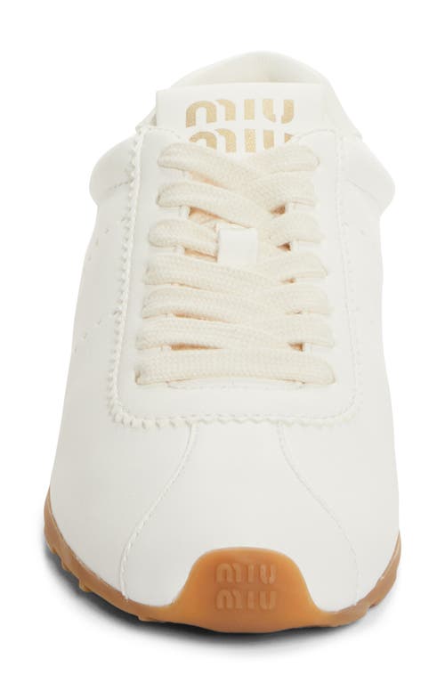 Miu Miu Leather Low Top Sneaker In Avorio