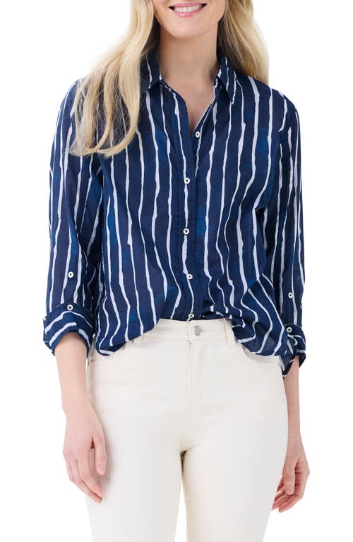 Watercolor Stripe Girlfriend Cotton Button-Up Shirt in Indigo Multi