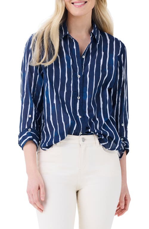 Shop Nic + Zoe Nic+zoe Watercolor Stripe Girlfriend Cotton Button-up Shirt In Indigo Multi