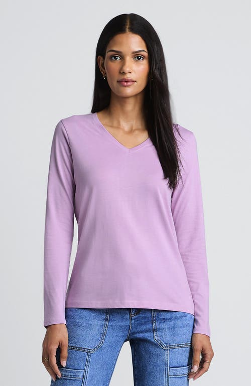 Shop Lands' End Relaxed Supima Cotton Long Sleeve V-neck T-shirt In Pink Amethyst