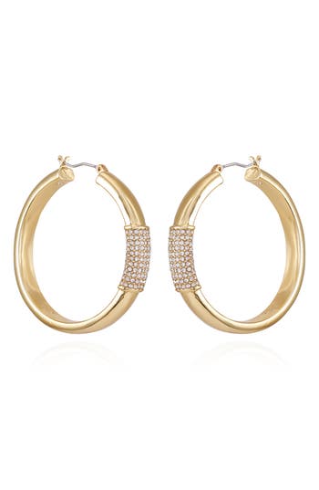 Vince Camuto Pave Centered Hoop Earrings In Gold Tone