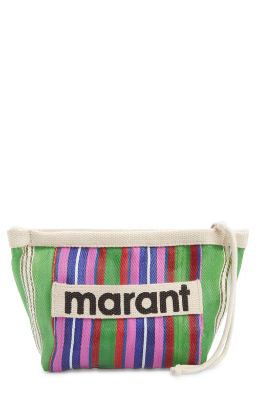 Isabel Marant Powden Stripe Logo Clutch in Green/Pink