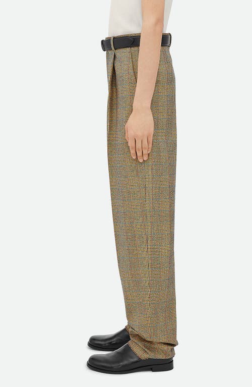 Bottega Veneta Distorted Prince Of Wales Plaid Wool Blend Pants In 1487 Beige/yellow/blue