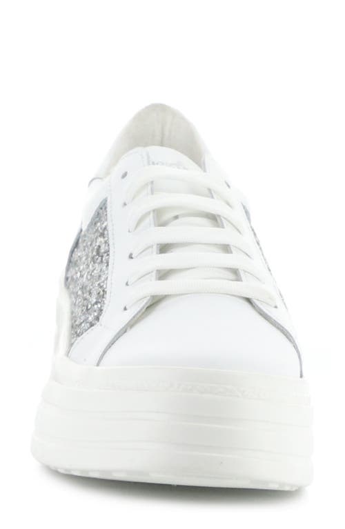 Bos. & Co. Lona Glitter Platform Sneaker In White/plata
