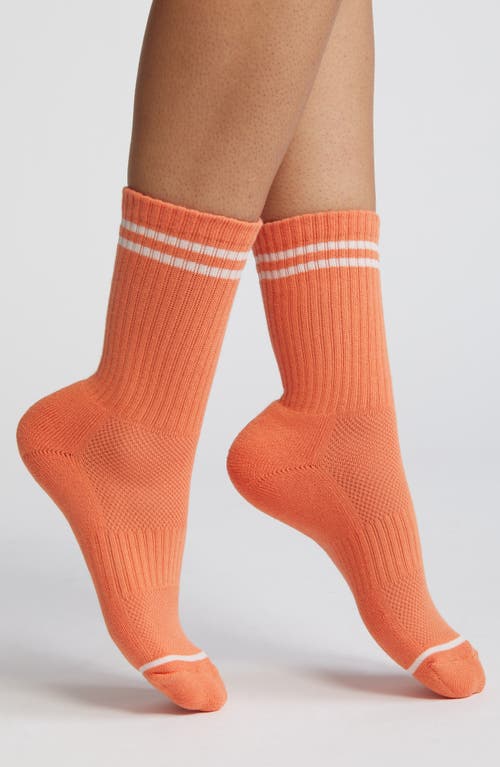 Boyfriend Stripe Cotton Blend Crew Socks in Orange