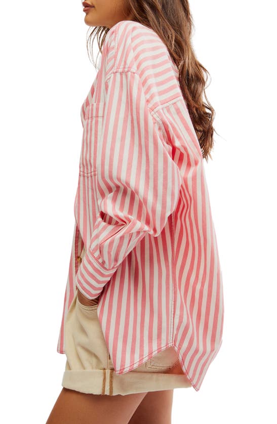 Shop Free People Freddie Stripe Oversize Button-up Shirt In Coral Combo