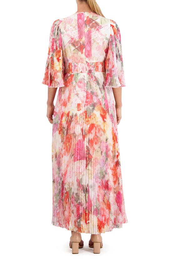 Shop Vince Camuto Floral Print Pleated Chiffon Maxi Dress In Pink