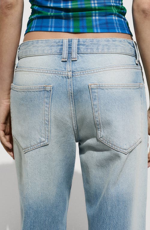 Shop Mango Cuffed Straight Leg Jeans In Light Blue