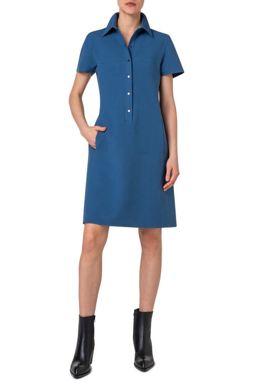 Akris Cotton Silk Button-front Polo Dress In Medium Denim