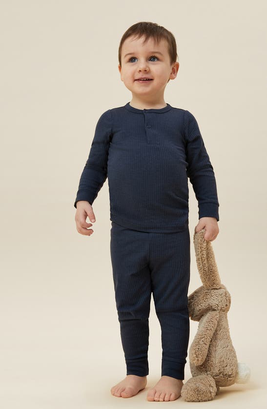 Mori Rib Fitted Two-piece Pajamas In Ribbed Navy