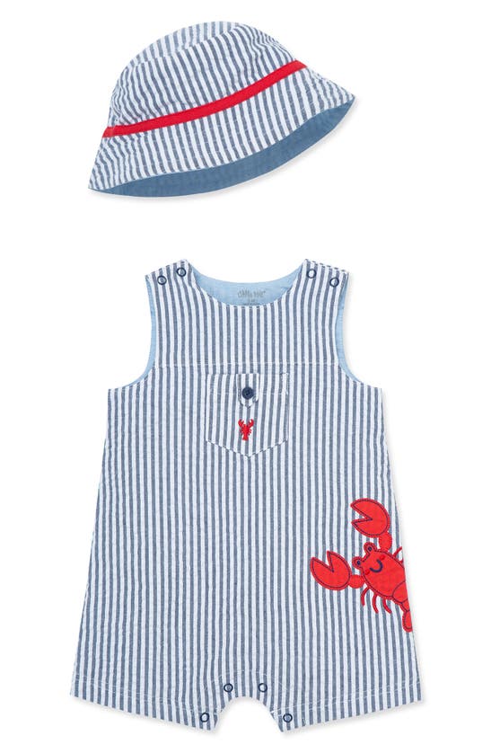 Little Me Babies' Lobster Shortall & Hat Set In Blue