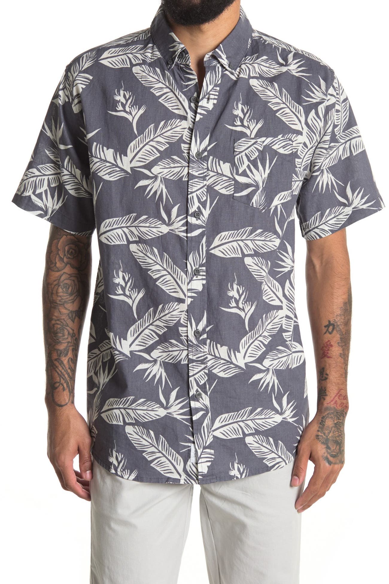 Onia | Jack Linen Blend Palm Print Slim Fit Shirt | Nordstrom Rack