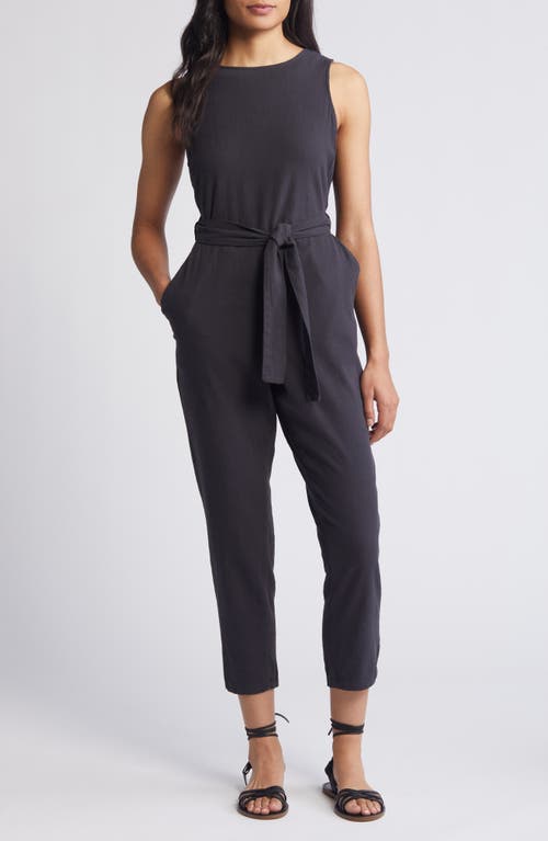 Eloise Belted Sleeveless Jumpsuit in Faded Black