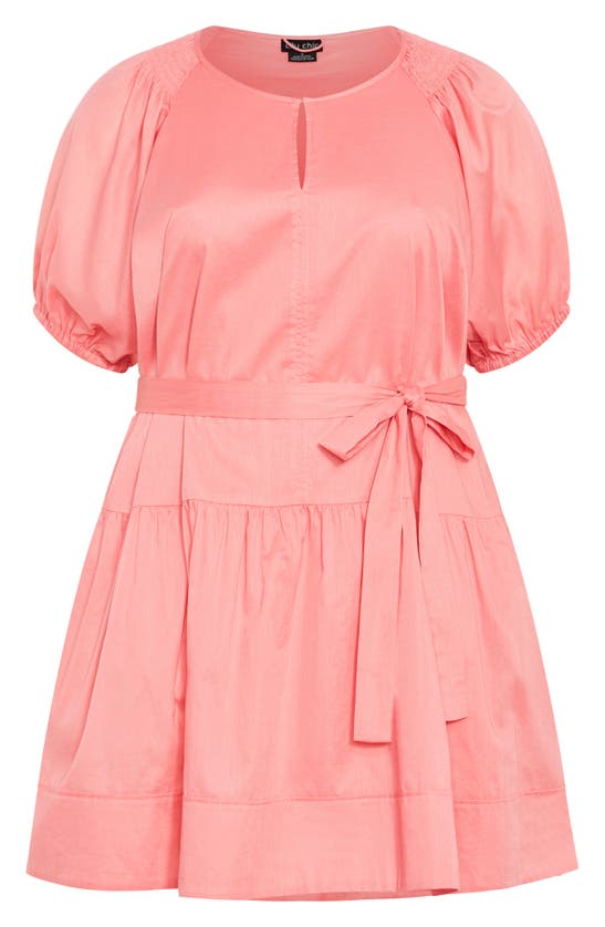Shop City Chic Cassie Tie Waist Peplum Dress In Flamingo
