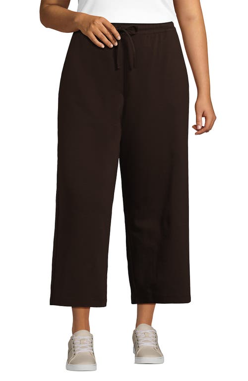 Shop Lands' End Plus Size Sport Knit Elastic Waist Wide Leg Crop Pants In Rich Coffee