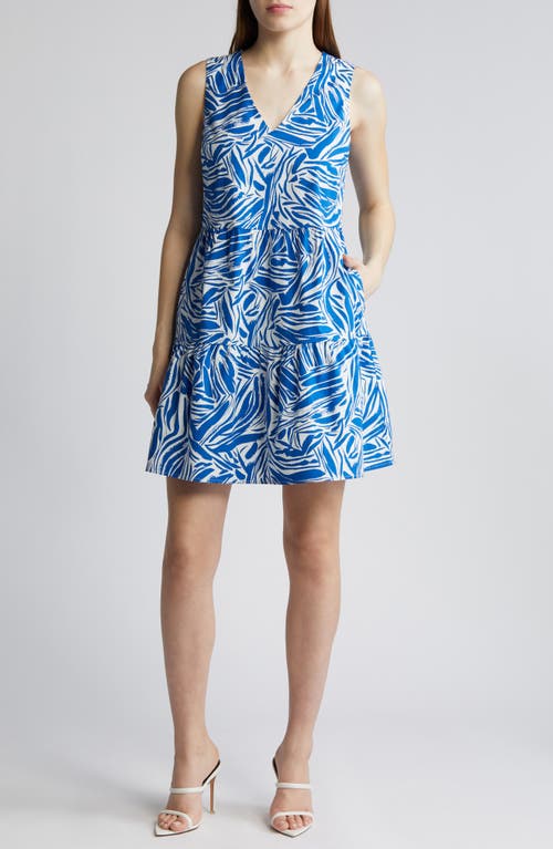 Print Sleeveless Tiered Dress in Blue Print