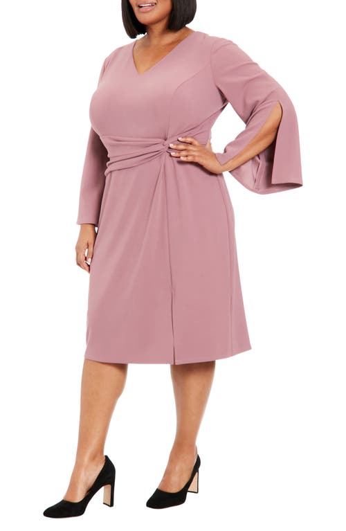 London Times Flare Sleeve Twist Waist Midi Dress In Dark Orchid