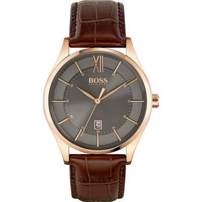 Boss Distinction Leather Strap Watch, 4m