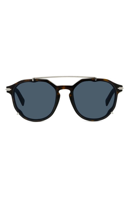 DiorBlacksuit 56mm Round Sunglasses in Dark Havana /Blue at Nordstrom