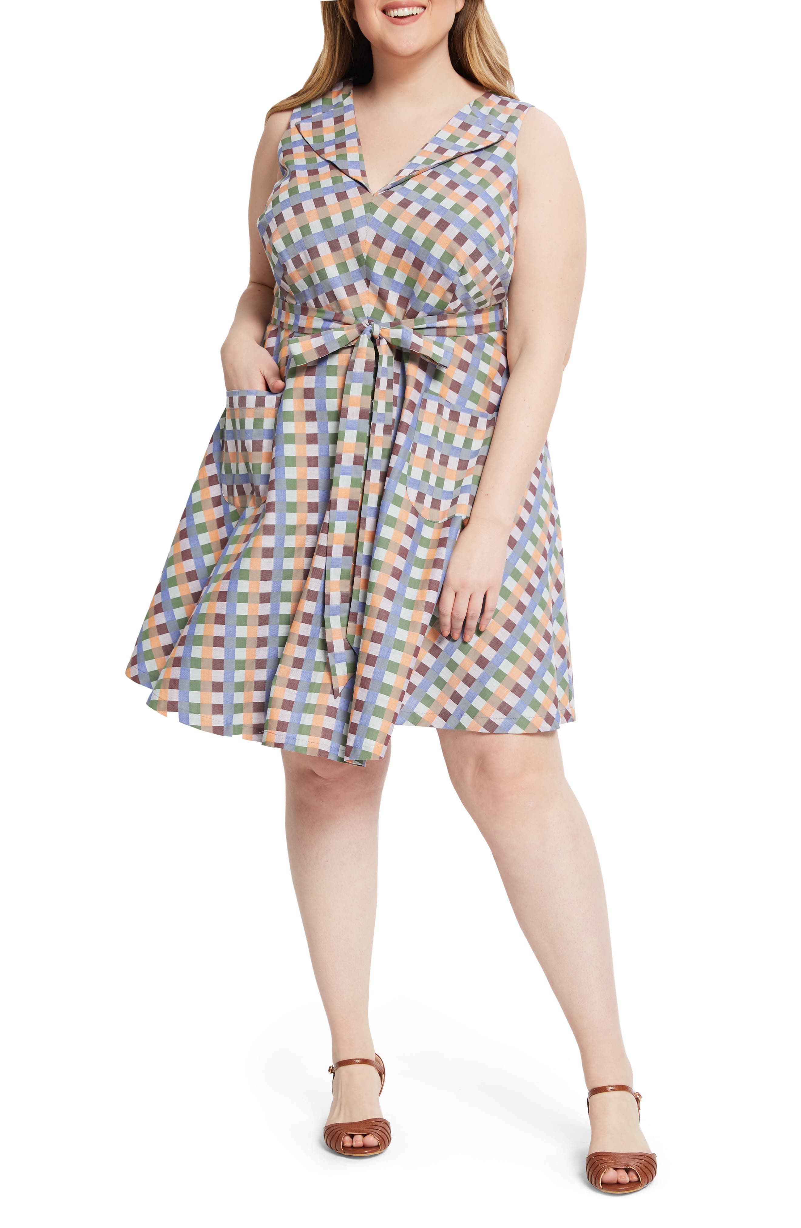 Plaid Fit & Flare Pocket Cotton Dress