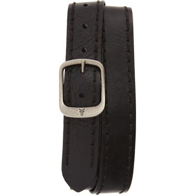Frye Stitched Edge Leather Belt, Black