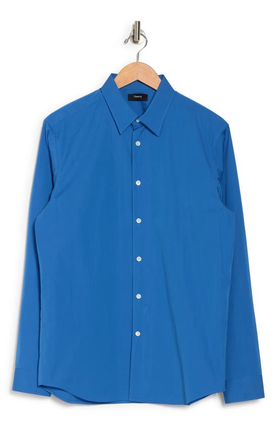 Theory Irving Long Sleeve Cotton Button-up Shirt In Palace Blue