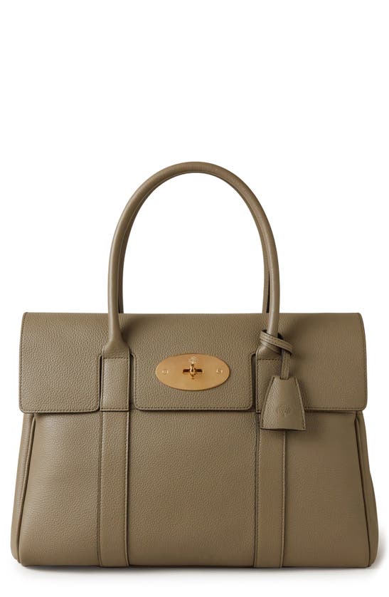 Mulberry Bayswater Pebbled Leather Satchel In Linen Green