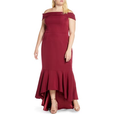 Plus Size Chi Chi London Curve Roz Off The Shoulder High/low Gown, Red