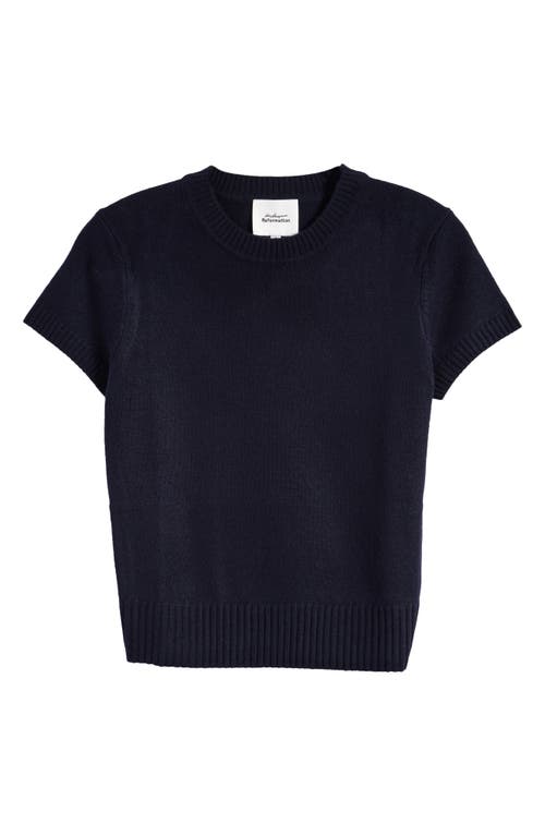 Shop Reformation X Kacey Musgraves Natalie Short Sleeve Wool Sweater In Navy