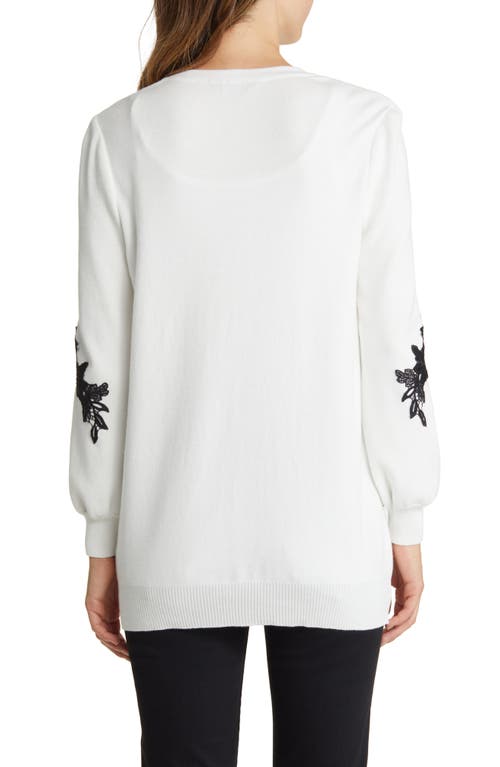 Shop Misook Floral Appliqué Cardigan In Black/white