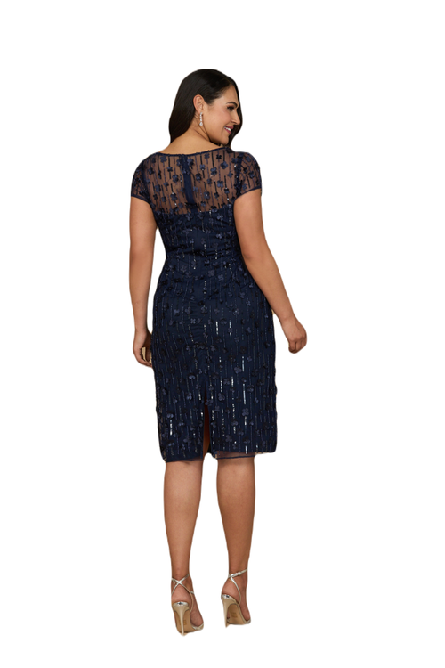 Lara New York 3d Applique Midi Dress With Cap Sleeves In Navy