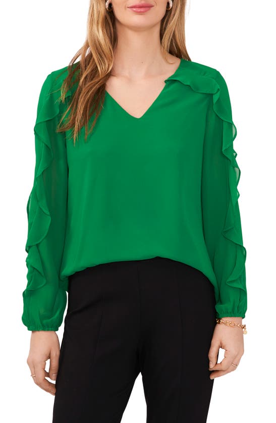 Chaus Ruffle Sleeve V-neck Blouse In Lush Green