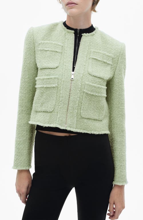 Mango Zip-up Tweed Jacket In Pastel Green