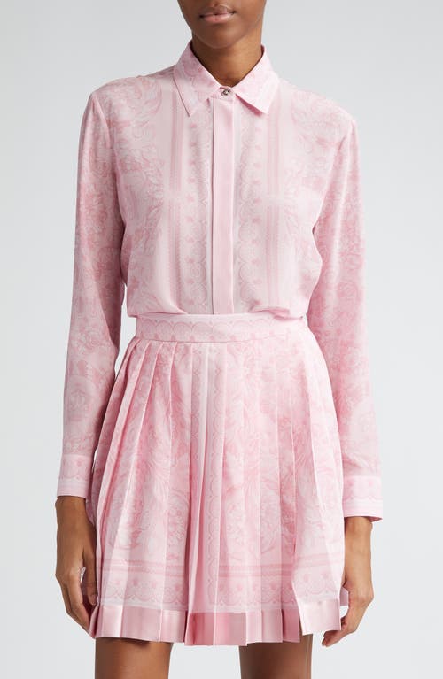 Versace Barocco Print Silk Button-Up Shirt Pale Pink at Nordstrom, Us
