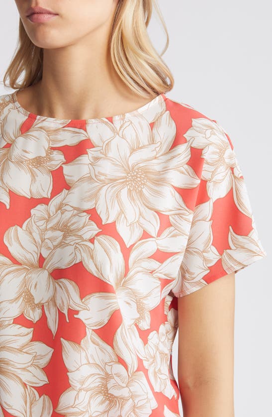 Shop Anne Klein Floral Print Short Sleeve Top In Rd Pear/ Brt Wht Mlt