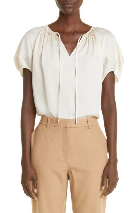 Lafayette 148 Godet Sleeve Blouse in Cloud