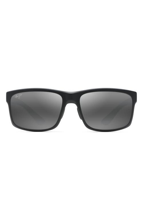 Maui Jim Pokowai Arch 58mm Polarized Rectangular Sunglasses in Black Matte/Neutral Grey at Nordstrom
