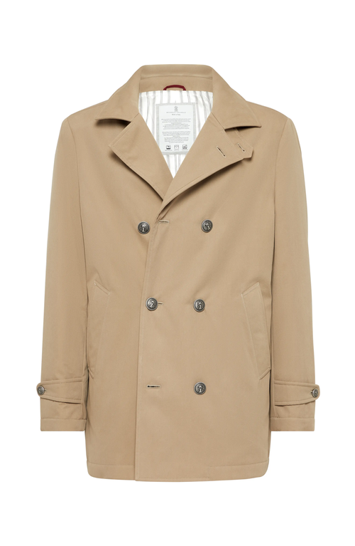 Shop Brunello Cucinelli Techno Cotton Gabardine Pea Coat With Thermore® Padding And Metal Buttons In Light Brown